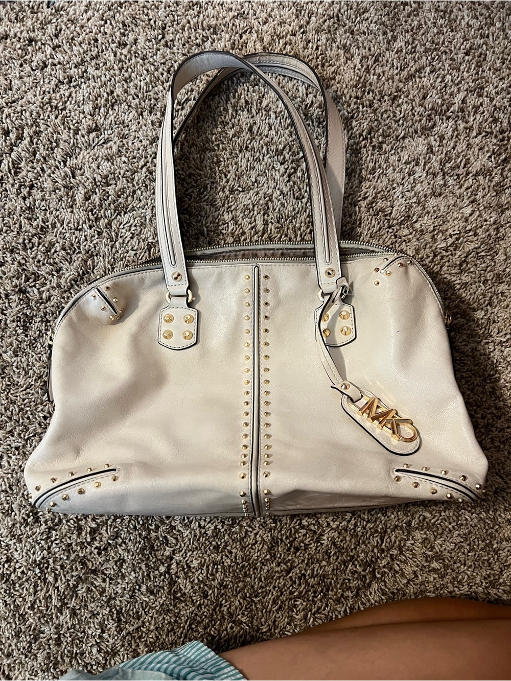 Michael Kors Astor White Leather Studded Embellished Tote Bag